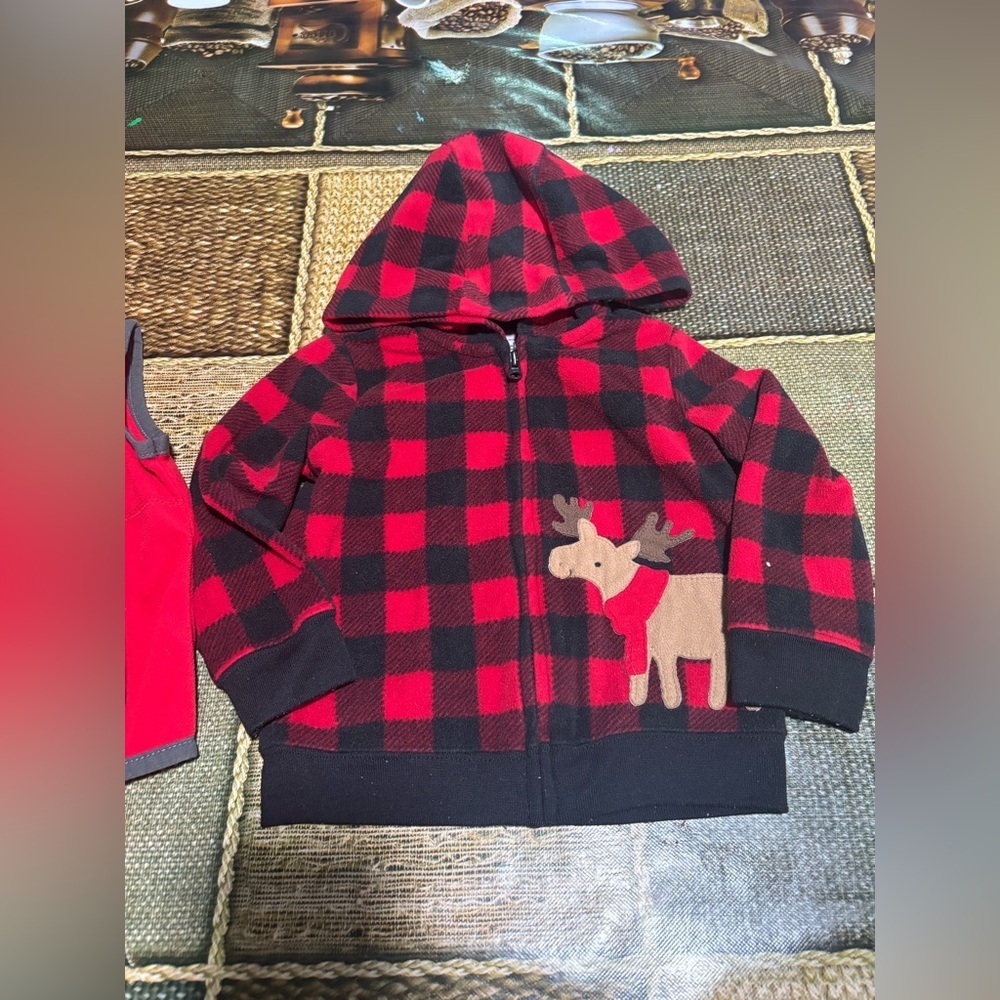Carter's Red Vest and Black Checkered Hoodie Set - Picture 3 of 7